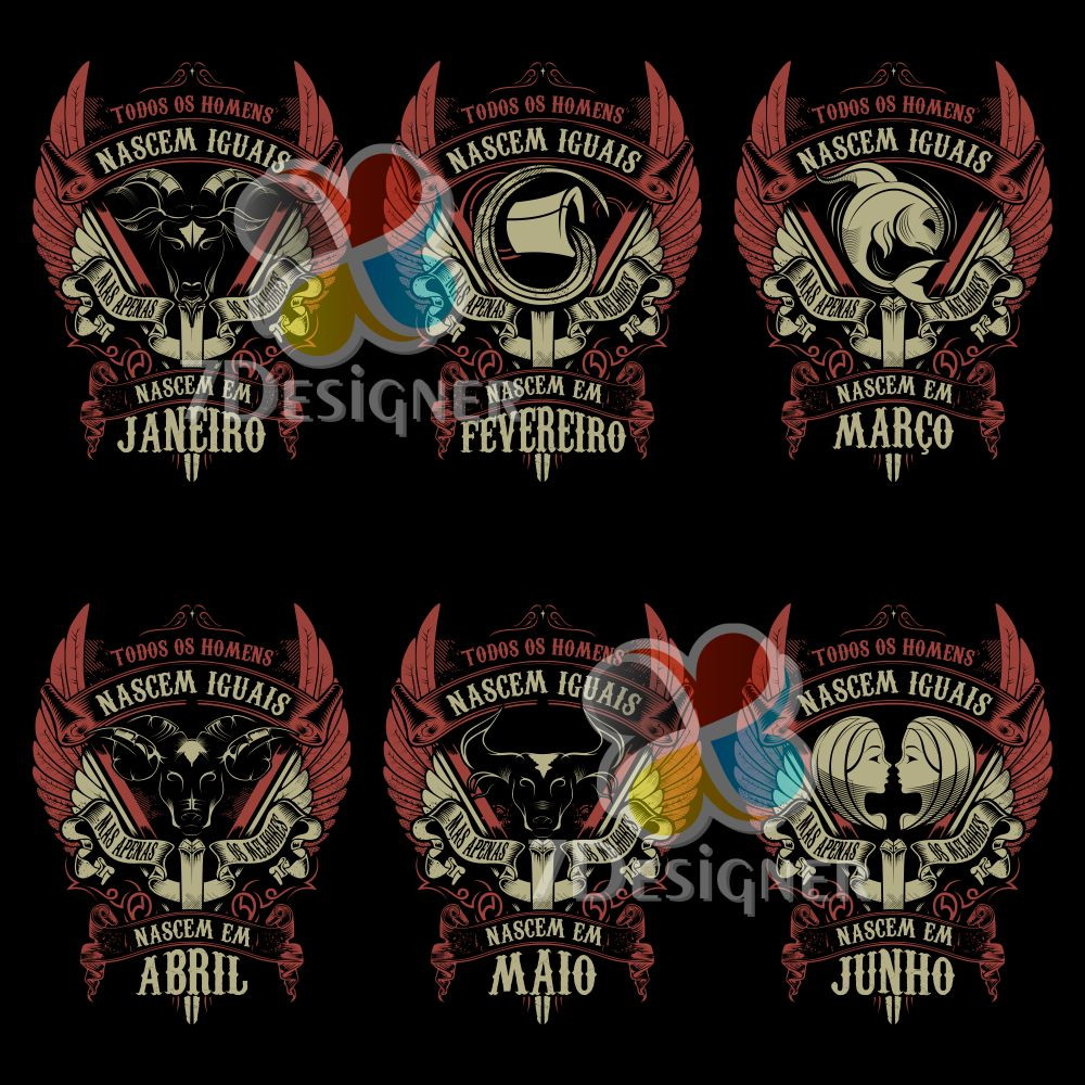 Kit Digital Estampas Masculinas Signos em Vetor CDR - Imagem 3