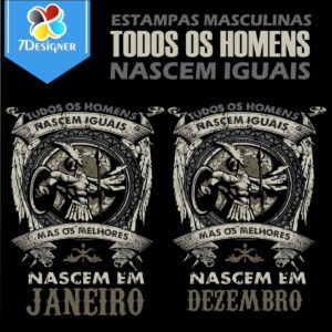 Kit Digital Estampas Masculinas Todos os Homens Nascem Iguais em Vetor CDR para CorelDraw.