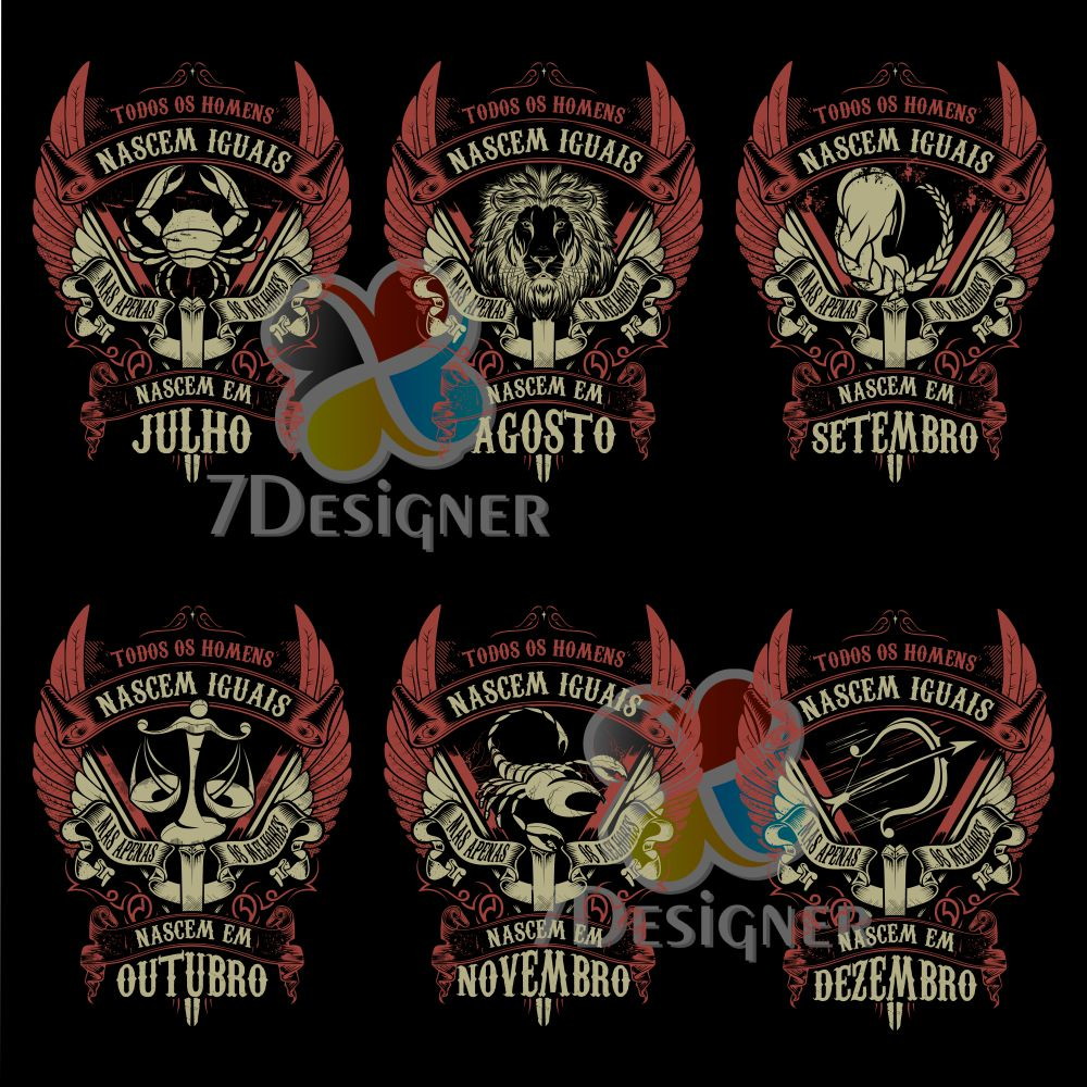 Kit Digital Estampas Masculinas Signos em Vetor CDR - Imagem 2