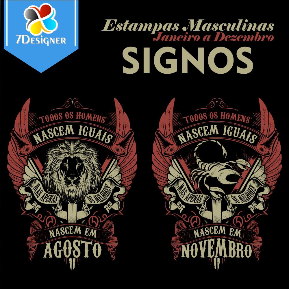 Kit Digital Estampas Masculinas Signos em Vetor CDR